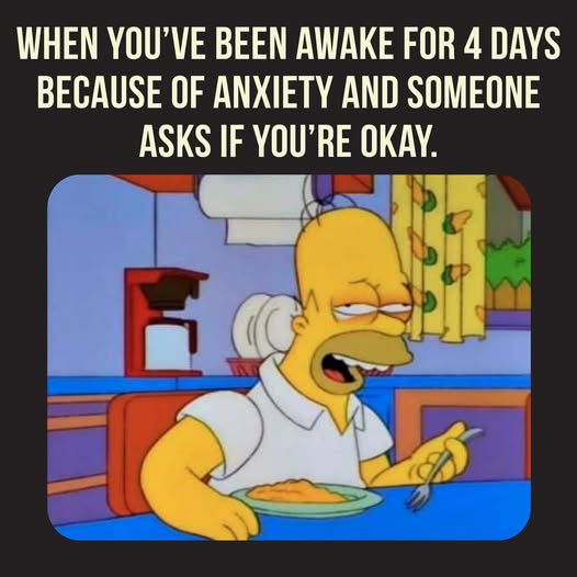 Anxiety meme When you've been awake for 4 days because of anxiety and someone asks if you're okay.