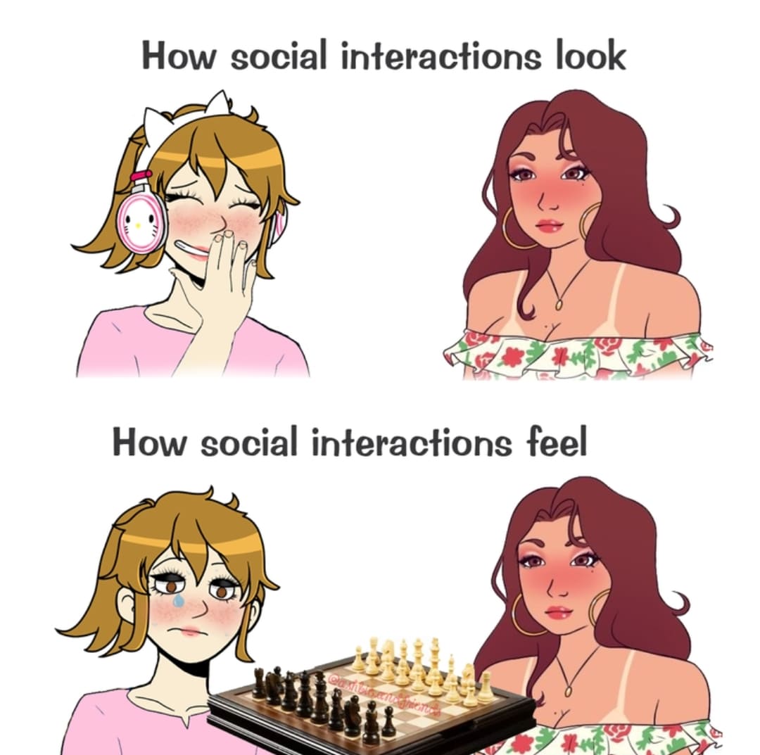 Stress meme How social interactions look vs How social interactions feel