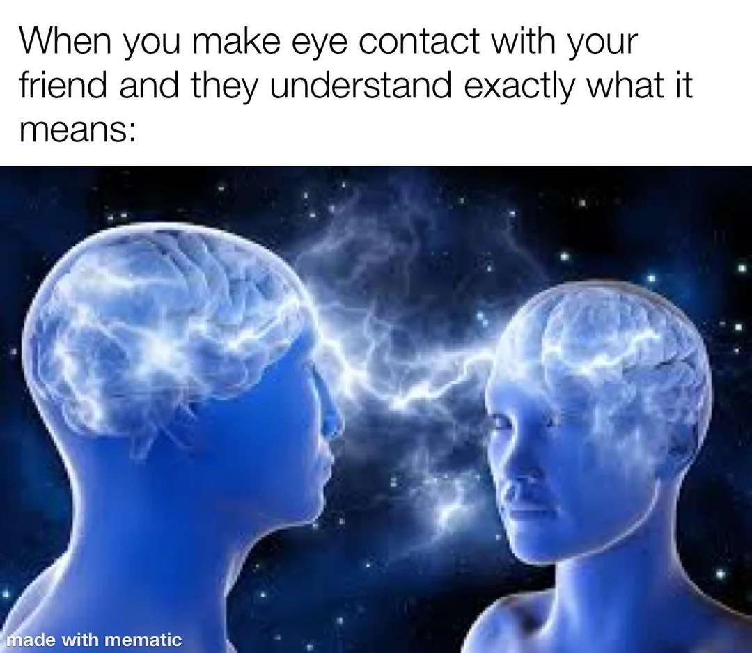 Communication meme When you make eye contact with your friend and they understand what it means