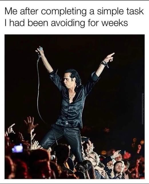 Procrastination meme Me after completing a simple task I had been avoiding for weeks (Rockstar)